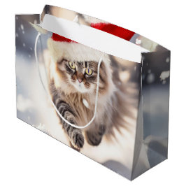 Sacola Para Presentes Grande Gato de Natal Maine Coon na Neve