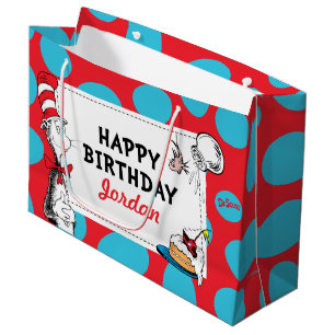 Sacola Para Presentes Grande Gato do Chapéu de Aniversário do Dr. Seuss