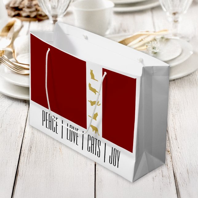 Sacola Para Presentes Grande Gato Dourado de Natal Vermelho Moderno (Criador carregado)