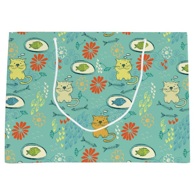 Sacola Para Presentes Grande Gato e Peixe Engraçado (Frente)