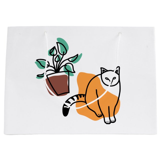 Sacola Para Presentes Grande Gato e planta (Frente)