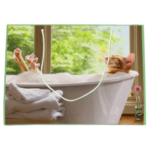 Sacola Para Presentes Grande Gato Em Banho De Bolhas