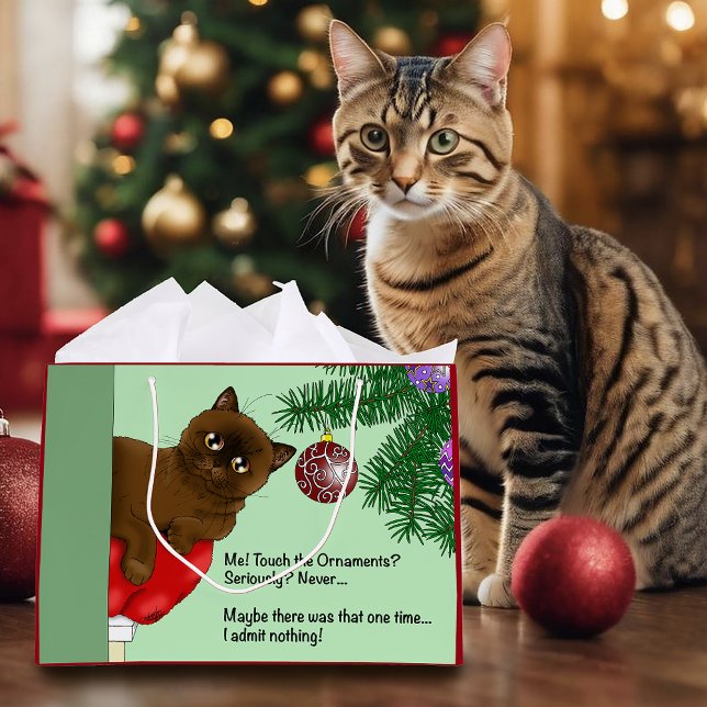 Sacola Para Presentes Grande Gato Enfeite de Natal Marrom (Criador carregado)
