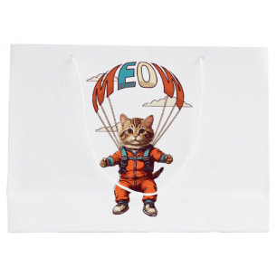 Sacola Para Presentes Grande Gato Engraçado de Paraquedismo