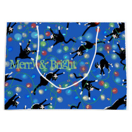 Sacola Para Presentes Grande Gato Engraçado e as luzes de Natal