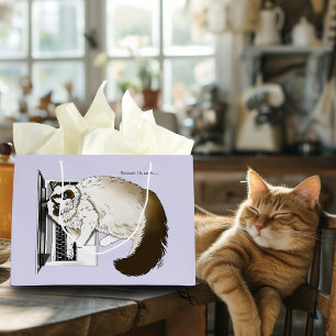 Sacola Para Presentes Grande Gato Felpudo Ragdoll Lavanda Laptop Engraçado