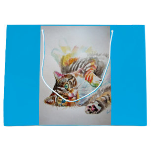 Sacola Para Presentes Grande Gato Gato Gato Gato Azul Cor de Água Saco