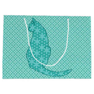 Sacola Para Presentes Grande Gato Japonês - Turquoise Kimono Impressão