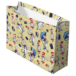 Sacola Para Presentes Grande Gato No Chapéu Padrão Amarelo