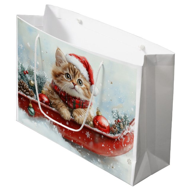 Sacola Para Presentes Grande Gato Persa com Lama Deixe-o nevar no Natal (Frente inclinada)