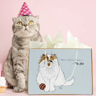 Sacola Para Presentes Grande Gato Persa Fofo e Felpudo Meow Azul Engraçado
