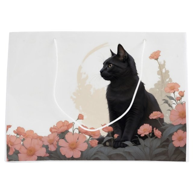 Sacola Para Presentes Grande gato preto com texto ou sem texto (Frente)