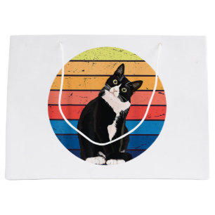 Sacola Para Presentes Grande Gato Tuxedo Presente Cores Retro para Amantes de A