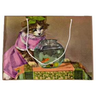 Sacola Para Presentes Grande gato vestido e aquário