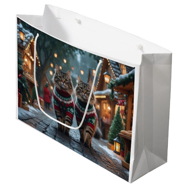 Sacola Para Presentes Grande Gatos Angora Turcos Natal Neve Férias (Frente inclinada)