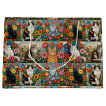 Gatos Caprichosos Fofos e Flores de Arte Folclóric