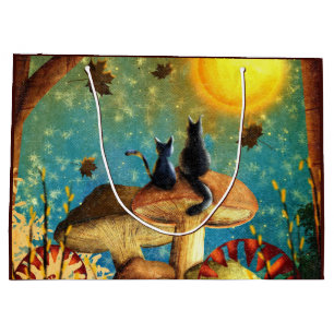 Sacola Para Presentes Grande Gatos Cogumelo