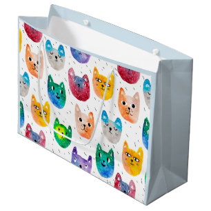 Sacola Para Presentes Grande Gatos com aquarelas e amigos