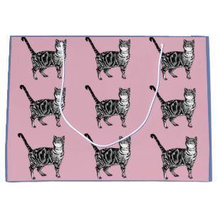 Sacola Para Presentes Grande Gatos de Gato de Gato Rosa e Púrpura, com Saco de
