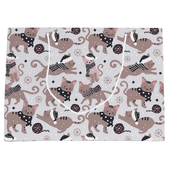 Sacola Para Presentes Grande Gatos de Inverno (Frente)