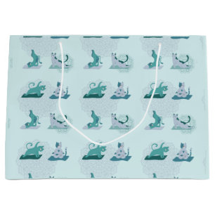 Sacola Para Presentes Grande Gatos de ioga verde