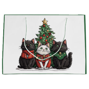 Sacola Para Presentes Grande Gatos de Natal Adoráveis