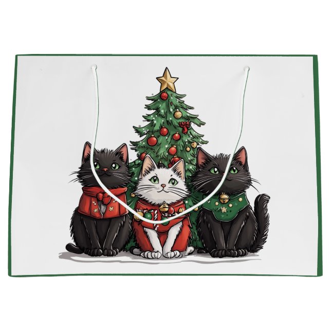 Sacola Para Presentes Grande Gatos de Natal Adoráveis (Frente)