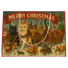 Sacola Para Presentes Grande "Gatos de Natal" Saco de Presente