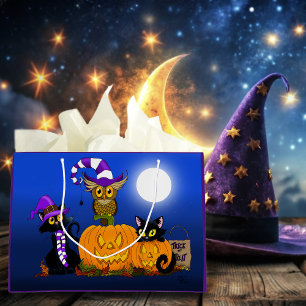 Sacola Para Presentes Grande Gatos e Coruja de Halloween
