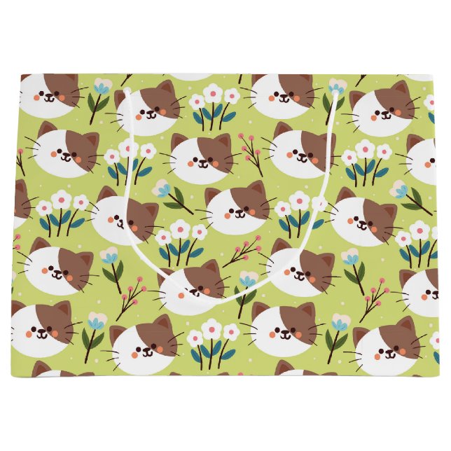 Sacola Para Presentes Grande Gatos e Flores (Frente)