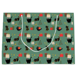 Sacola Para Presentes Grande Gatos engraçados de Natal