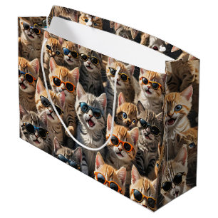 Sacola Para Presentes Grande Gatos legal Vestindo óculos escuros