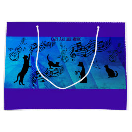 Sacola Para Presentes Grande Gatos São Como Música: Partituras e Guitarras Teal
