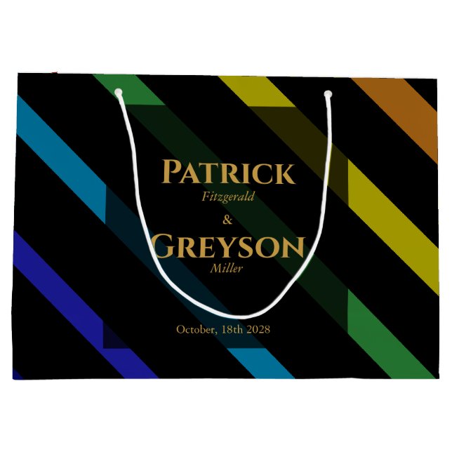 Sacola Para Presentes Grande Gay Men Wedding Elegant Rainbow (Verso)