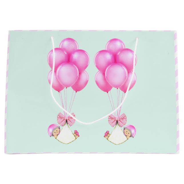 Sacola Para Presentes Grande Gêmeas Meninas Bebês (Frente)