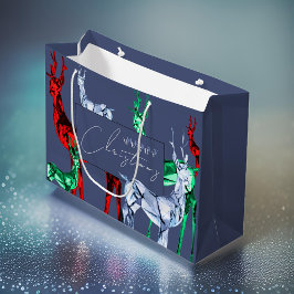 Sacola Para Presentes Grande Gemstone Crystal Reindeer Feliz Feriado de Natal