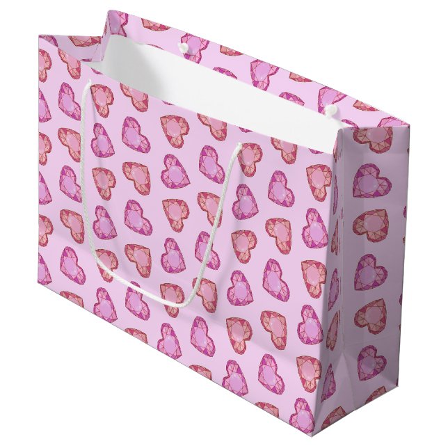 Sacola Para Presentes Grande Gemstone Hearts Cute Pink Valentines Day (Frente inclinada)