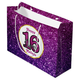 Sacola Para Presentes Grande Gemstones cor-de-rosa e púrpura doce 16 brilhos br