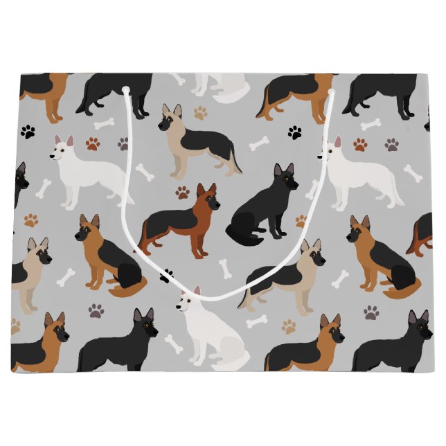Sacola Para Presentes Grande German Shepherd Bones and Paws (Frente)