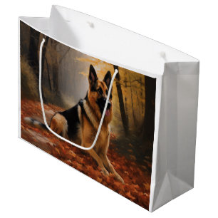 Sacola Para Presentes Grande German shepherd no outono Folhas caem inspiração