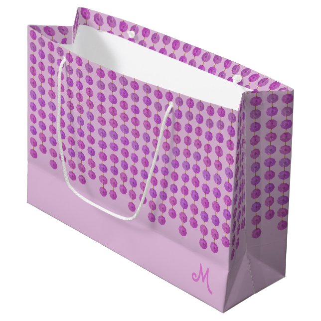 Sacola Para Presentes Grande Gift Bag Gift Monogramas de cristal rosa (Frente inclinada)
