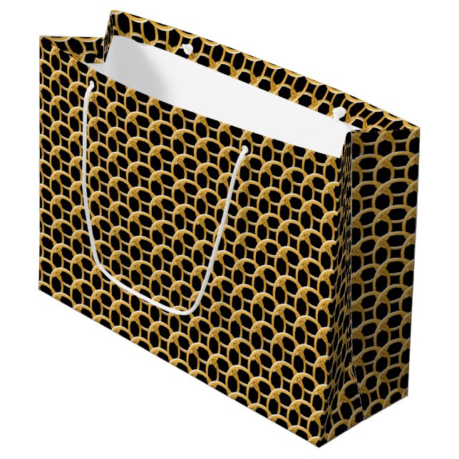Sacola Para Presentes Grande Gift Bag (Lg) - Ouro Chain Mail (Frente inclinada)