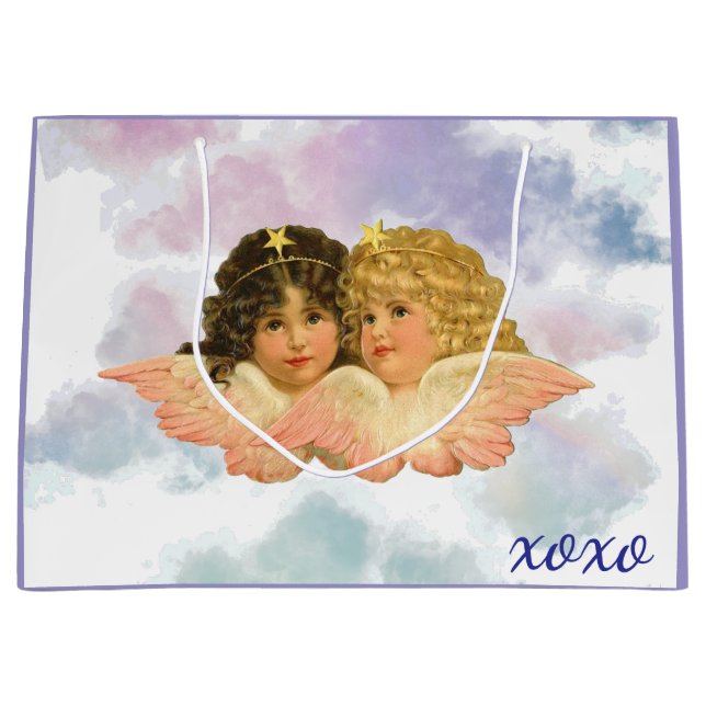 SACOLA PARA PRESENTES GRANDE GIFT BAG TWIN ANGELS IN PASTELS  (Frente)