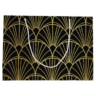 Sacola Para Presentes Grande Gift Bags Gold Geometric and Art Deco Patterned