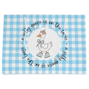 Sacola Para Presentes Grande Gingham Azul de Ganso bobo
