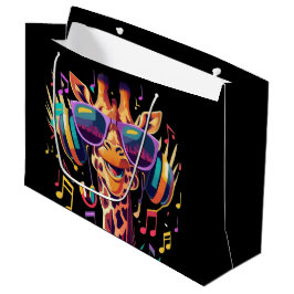 Sacola Para Presentes Grande Girafa do Partido Colorido legal com Fones de ouvi