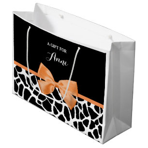 Sacola Para Presentes Grande Girafa Impressão Orange Ribbon Arco com Nome