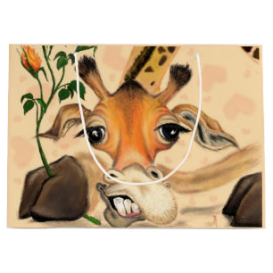 Sacola Para Presentes Grande Girafa Romântica - Cavalheiro - Adicione Seu Texto