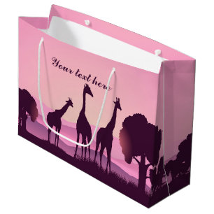 Sacola Para Presentes Grande girafas africanas bonitas adicionam texto