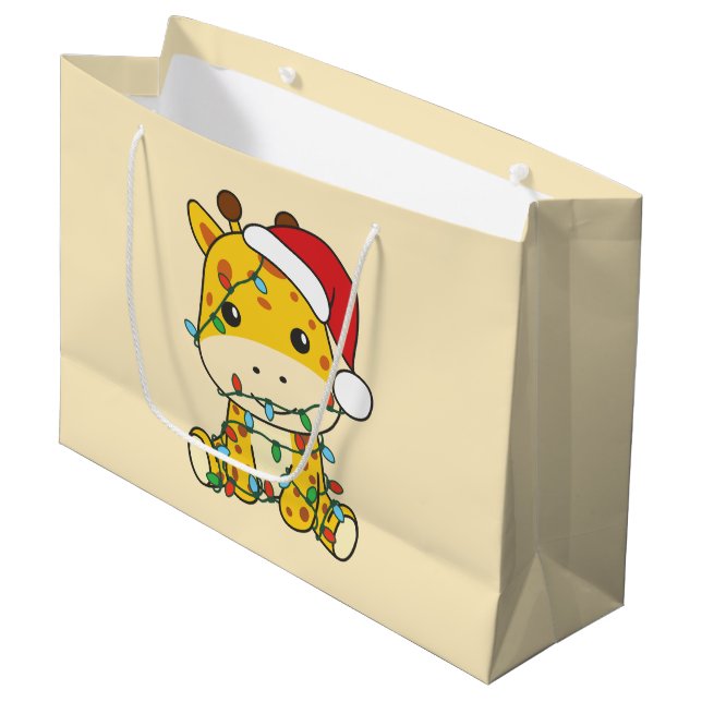 Sacola Para Presentes Grande Girafas de Natal Girafas Feriam Animais de inverno (Frente inclinada)